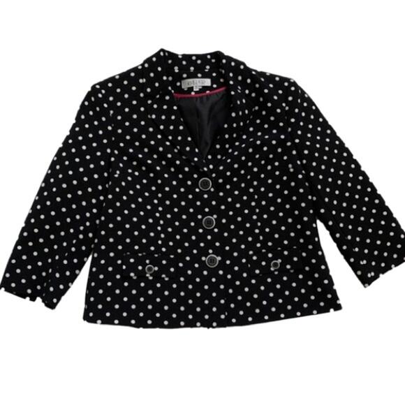 Kasper Blazer Jacket Black White Polka Dot 3/4 Sleeve Button Front Size 10 - Picture 12 of 12